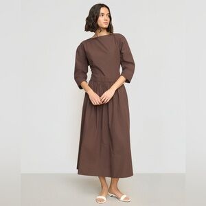 Modern Citizen Natalia Cotton Ruched-Detail Dress Elegant Brown Medium